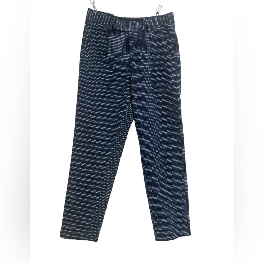 ASOS Womens Slim Navy Dash Print Pants 28x30 Cotton Linen Trousers office Spring